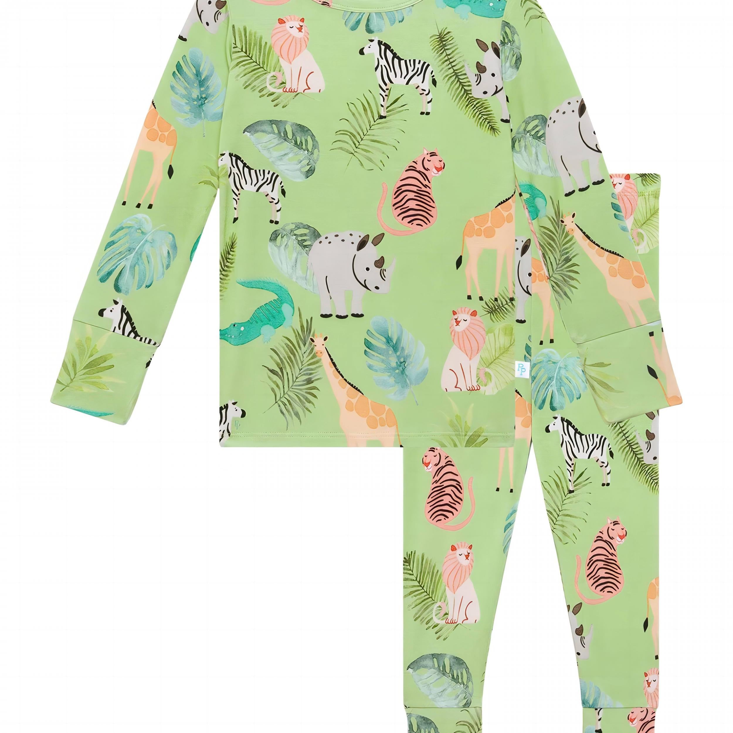 Animal Pattern Kid's Pajamas 2pcs Set Long Sleeve Top & Pants Girl's Loungewear