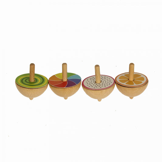 4pcs Wooden Spinning Top Gyroscope Fruit Spin Top Educational Toy