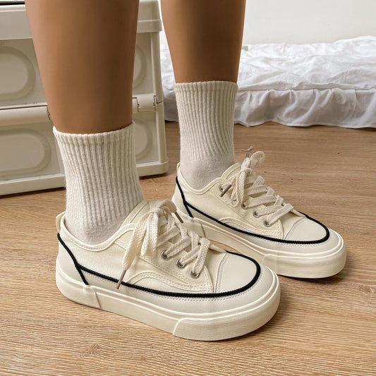 Women's Platform Canvas Lace Up Low Top Sneakers