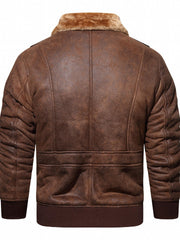 Men's Fleece PU Jacket Zip Up Lapel Leather Jacket Fall Winter