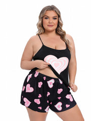 Heart Print Cami Top & Shorts Pajama Set