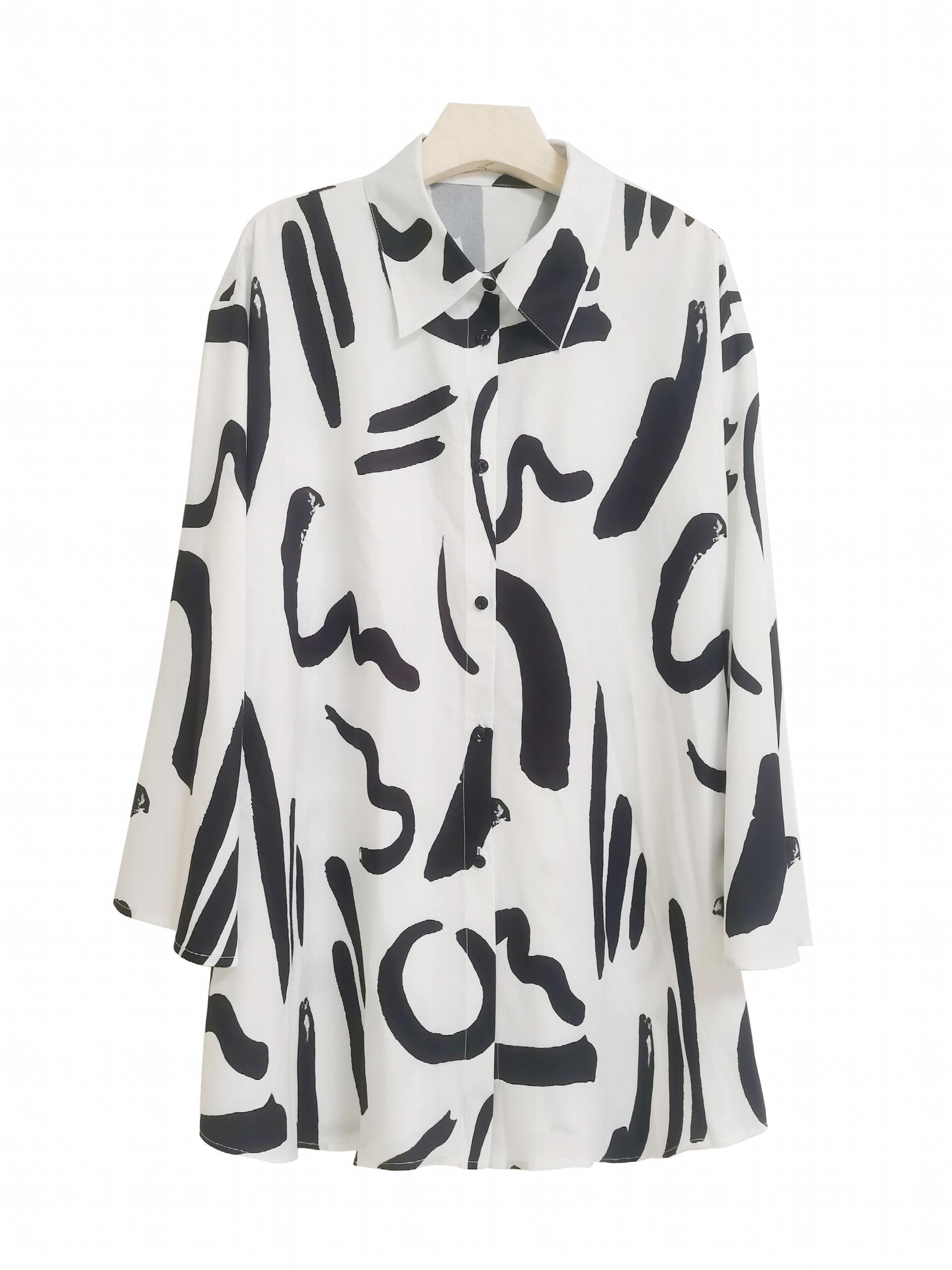 Graffiti Print Button Up Blouse Long Sleeve