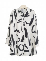 Graffiti Print Button Up Blouse Long Sleeve