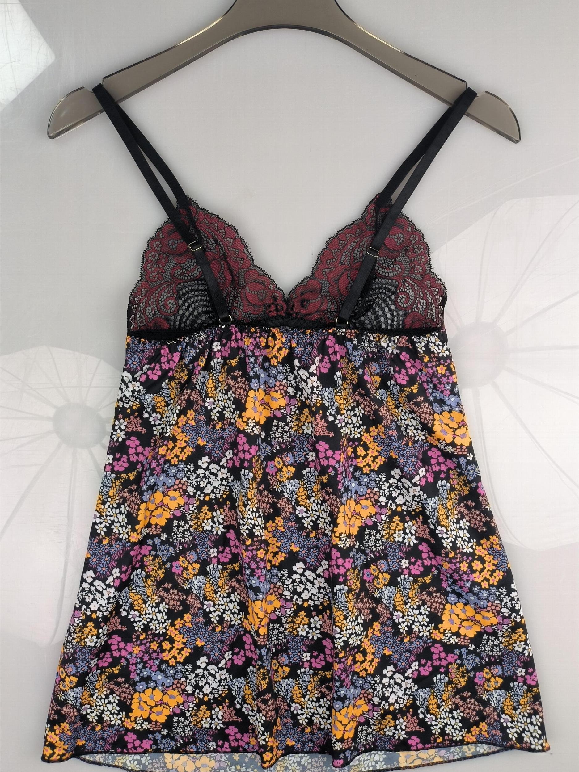 Floral Print Slip Nightdress Lace V Neck Sleep Dress