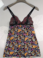 Floral Print Slip Nightdress Lace V Neck Sleep Dress