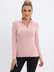 Women's Half Zipper Sports Top High Stretch Solid Long Sleeve