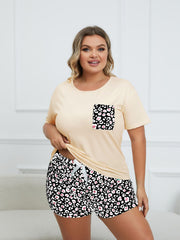 Leopard Print Tee & Bow Knot Shorts Pajama Set