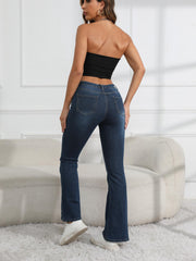 Dark Flared Jeans Bell Bottom Slash Pockets Wide Legs Denim Pants