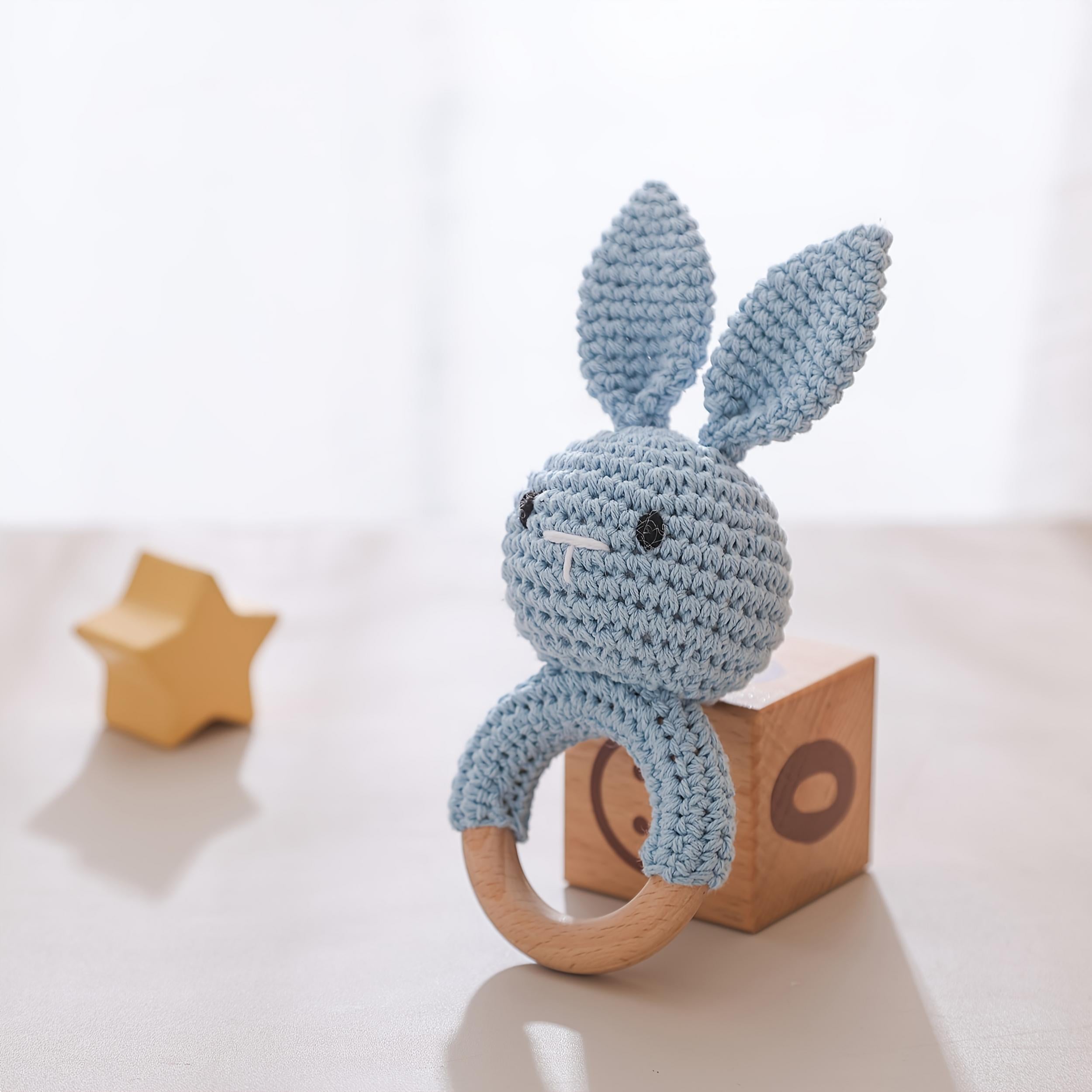 Crochet Rabbit Rattle Toy with Bells Baby Teething Toy Soft Newborn Gift