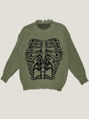 Goth Skeleton Print Ripped Sweater