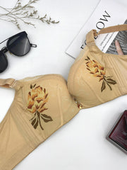 Floral Print Push Up Bra with Lace Trim