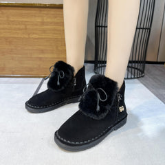 Women's Plush Ankle Snow Boots with Bowknot