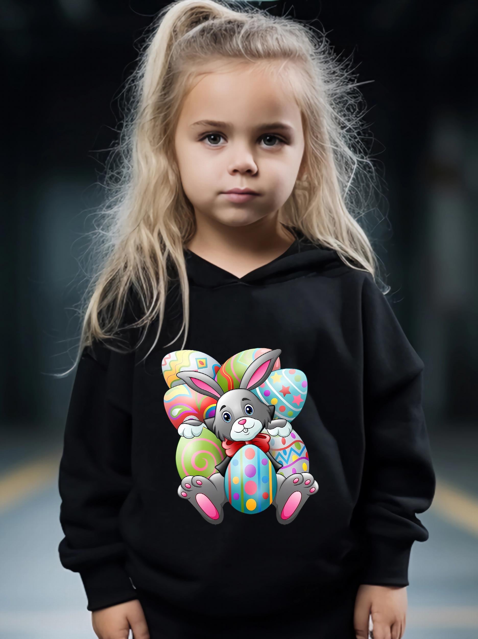 Girls 2pcs Rabbit and Eggs Hooded Sweatshirt Set
