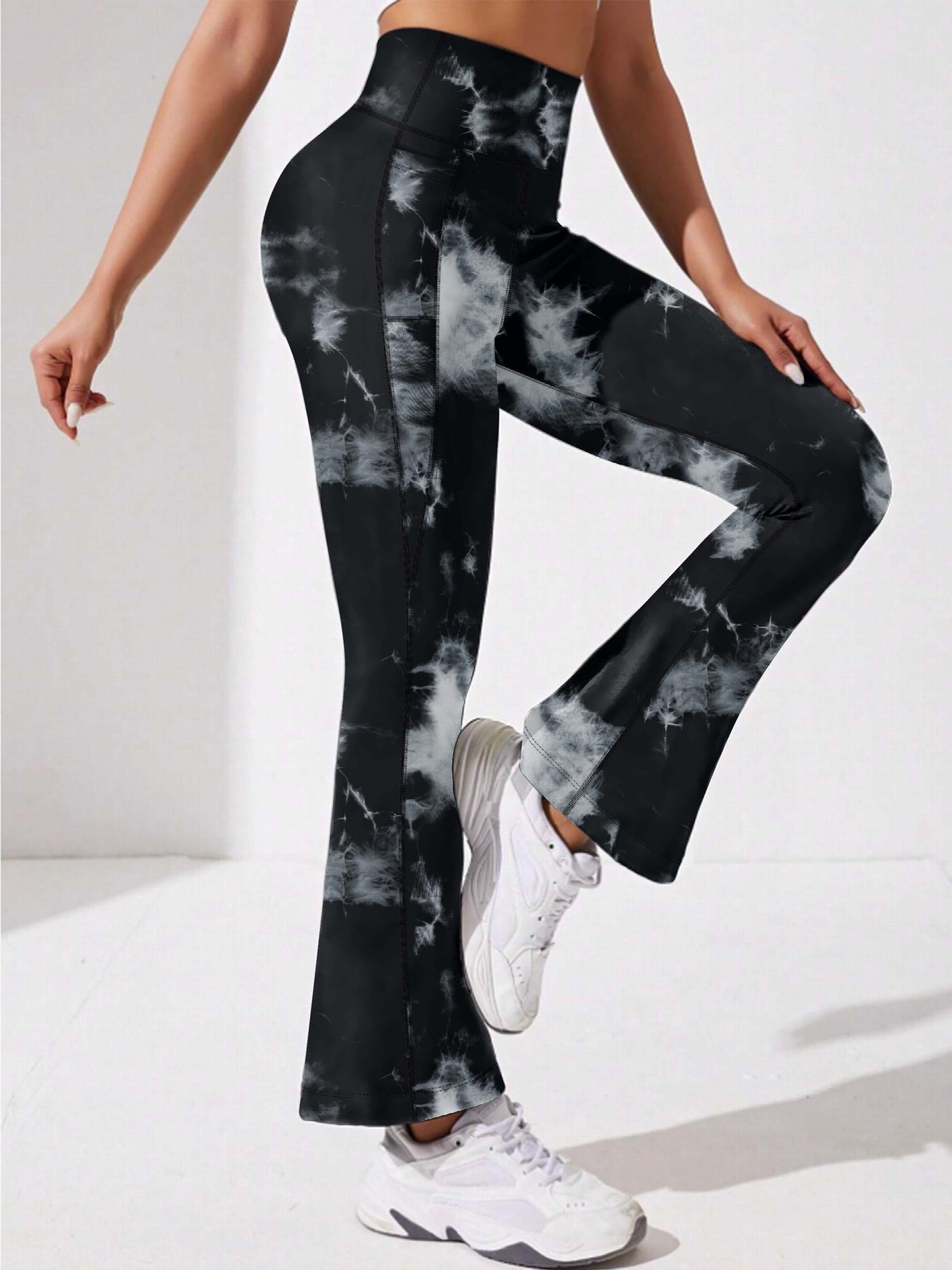 Tie Dye Yoga Pants High Waist Flared Leg with Pocket Outdoor Sports Trousers