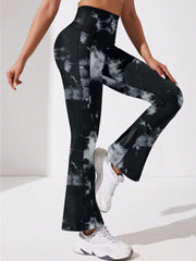 Tie Dye Yoga Pants High Waist Flared Leg with Pocket Outdoor Sports Trousers