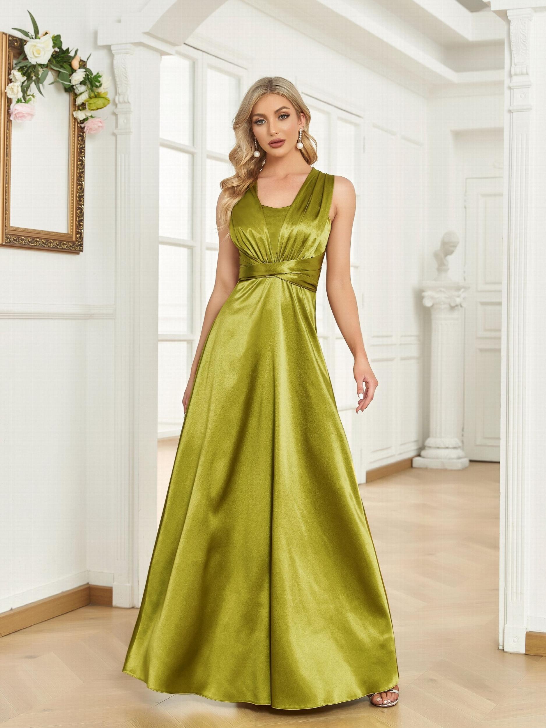 Cross Tied Bridesmaid Dress Cinched Waist Tank Dress For Wedding