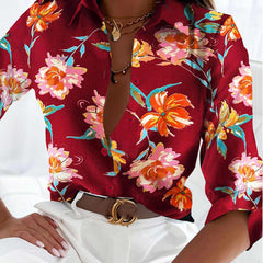 Women's Floral Print Button Up Blouse