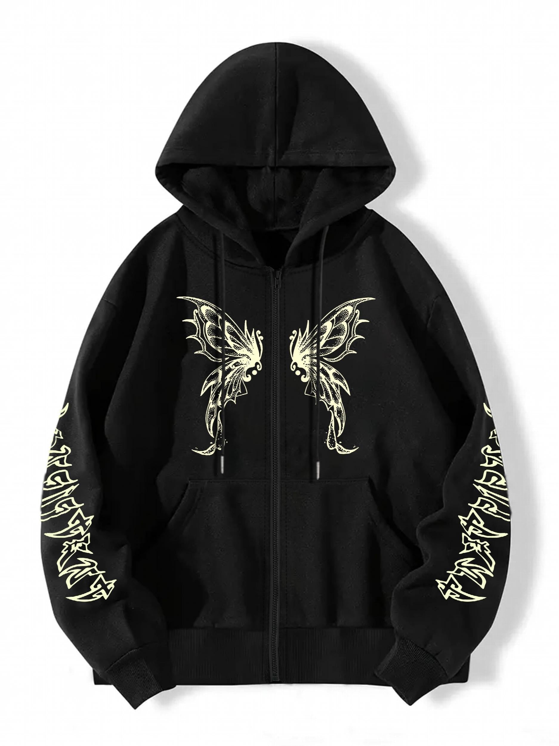 Butterfly Graphic Hooded Sports Sweatshirt Zipper Up Long Sleeve Hoodie