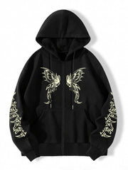 Butterfly Graphic Hooded Sports Sweatshirt Zipper Up Long Sleeve Hoodie