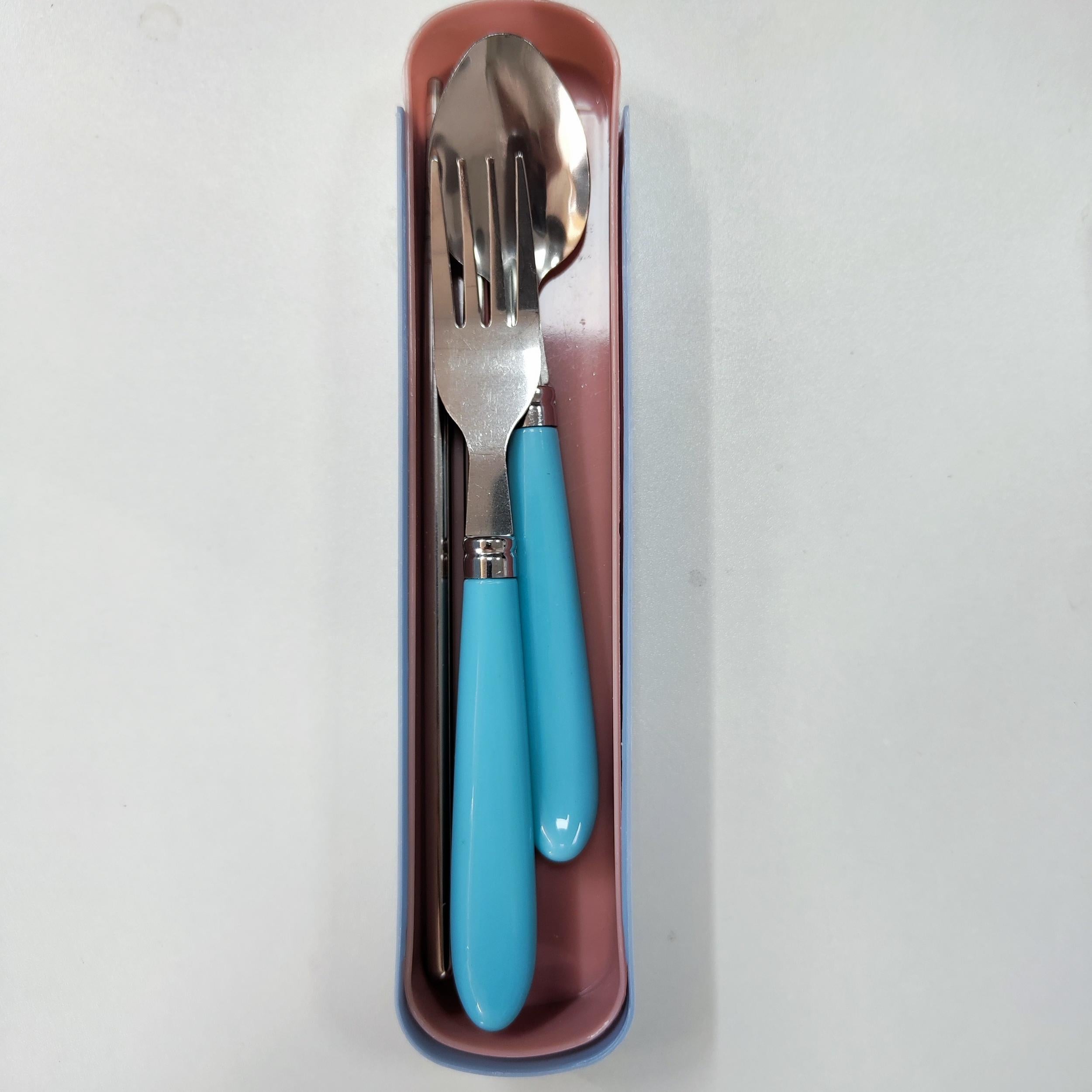 3pcs Stainless Steel Tableware Spork Chopsticks Set with Storage Box