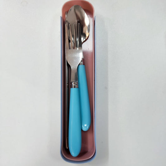 3pcs Stainless Steel Tableware Spork Chopsticks Set with Storage Box