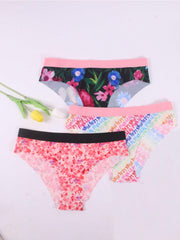 3 Pack Boho Panties Set Women's Plus Tropical & Rainbow Print Briefs