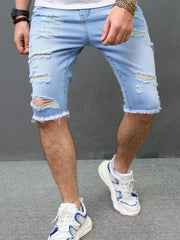 Men's Ripped Denim Shorts Casual Street Style Distressed Stretch Denim