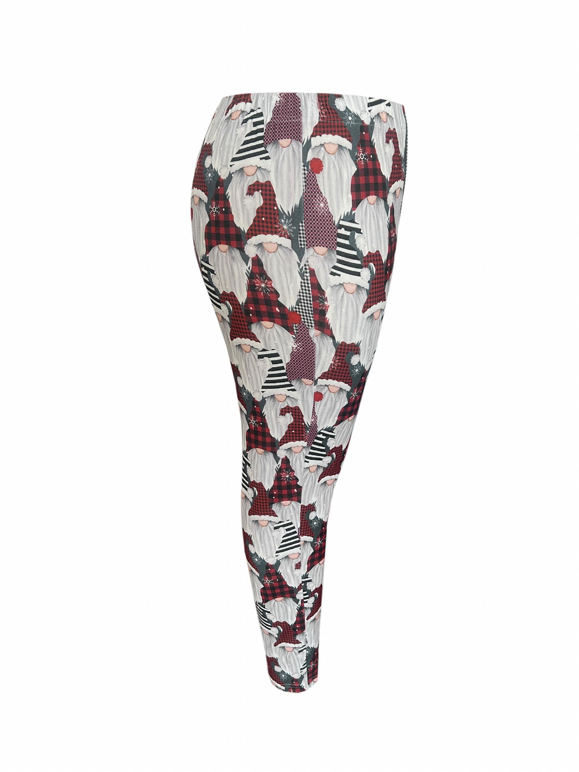 Christmas Santa Print Plus Size Leggings Medium Stretch