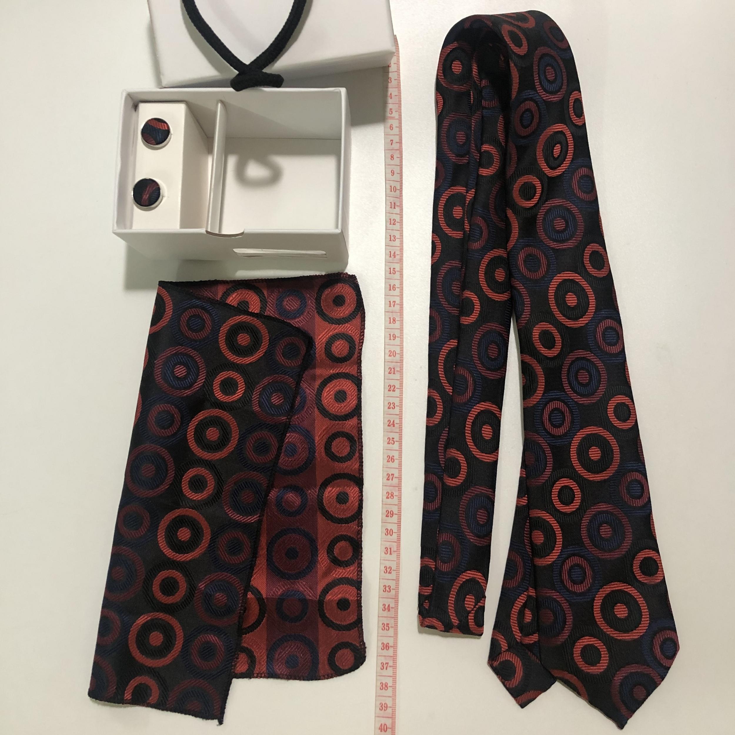 Men's Round Dot Tie Set with Pocket Square Cufflinks