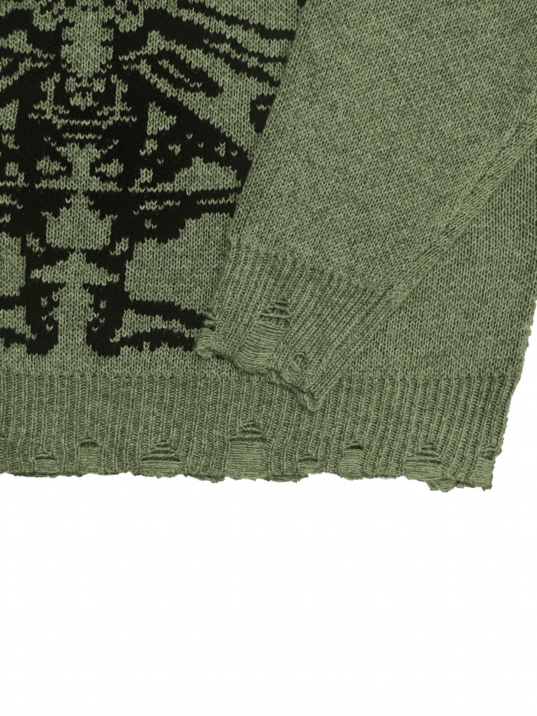 Goth Skeleton Print Ripped Sweater