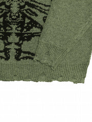 Goth Skeleton Print Ripped Sweater