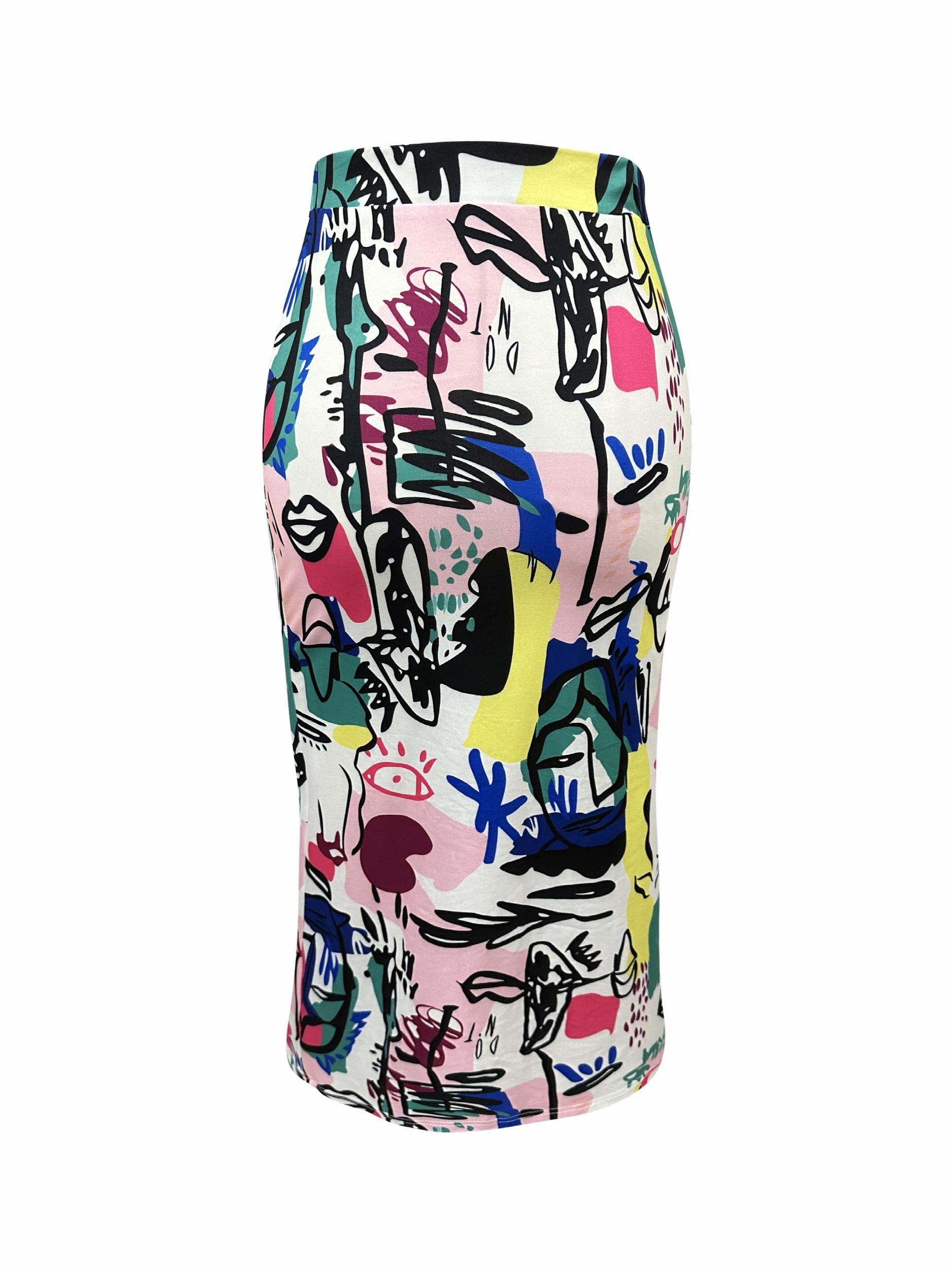 Graffiti Print High Waist Bodycon Skirt for Women