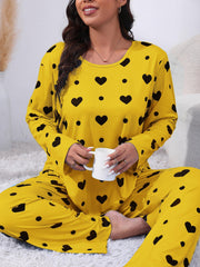 Women's Plus Heart & Polka Dot Pajamas Set Long Sleeve Tee & Pants