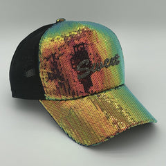 Sequin Y2K Trucker Hat Sparkly Mesh Baseball Cap Hip Hop Sunshade Dad Hat