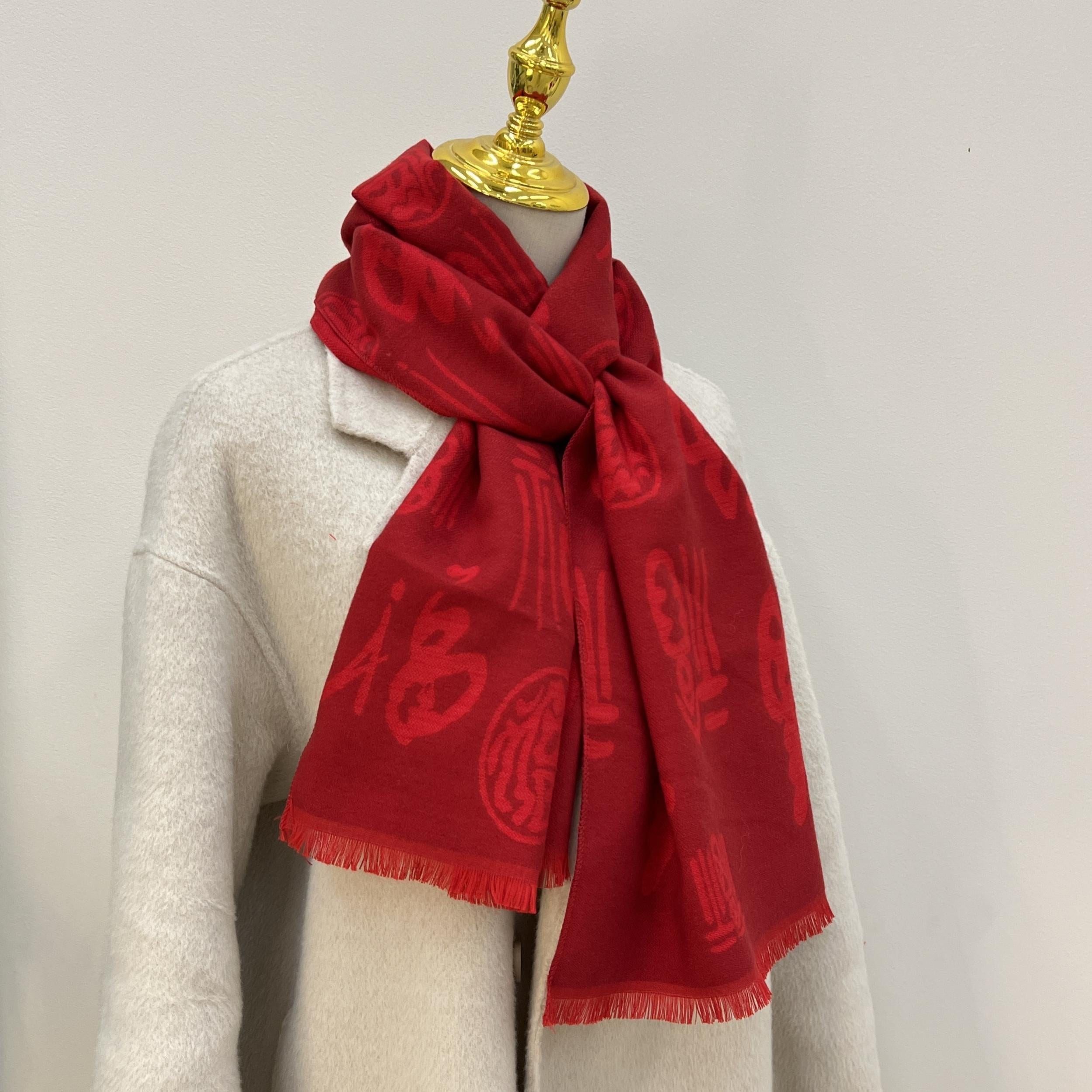 Red Scarf Happy Year's Scarf Cold Weather Wrap For Women Girls