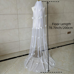 7inch 3D Butterfly Headband Sewn Veil Cathedral Floor Length Ivory