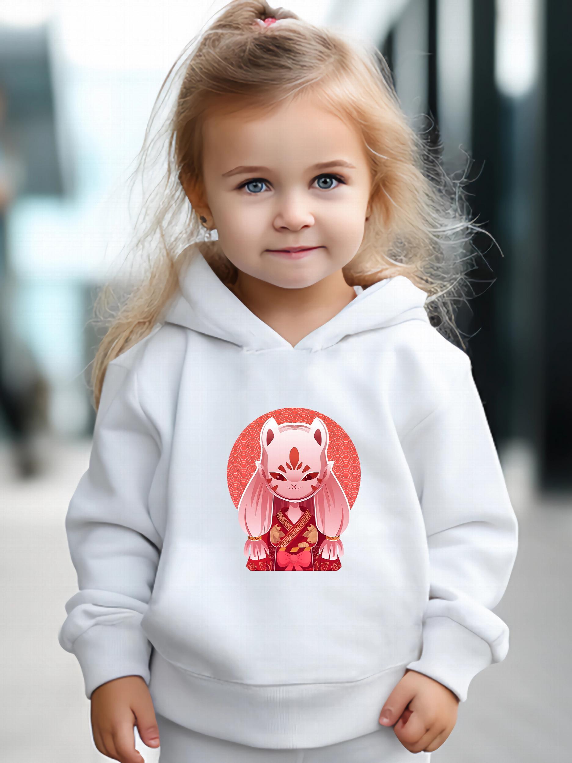 Girl's Cartoon Mask Hoodie & Pants Set Sporty Clothes