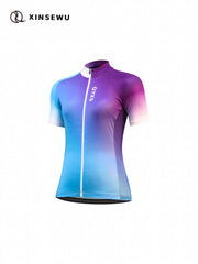 Ombre Letter Print Full Zip Cycling Jersey Women's Activewear