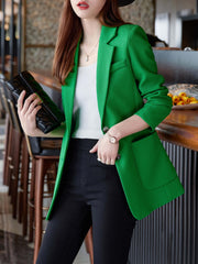 Solid Blazer Lapel Long Sleeve Work Office Outerwear Women's Clothing