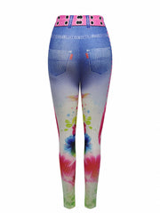 Printed Faux Jeans Yoga Leggings High Stretch
