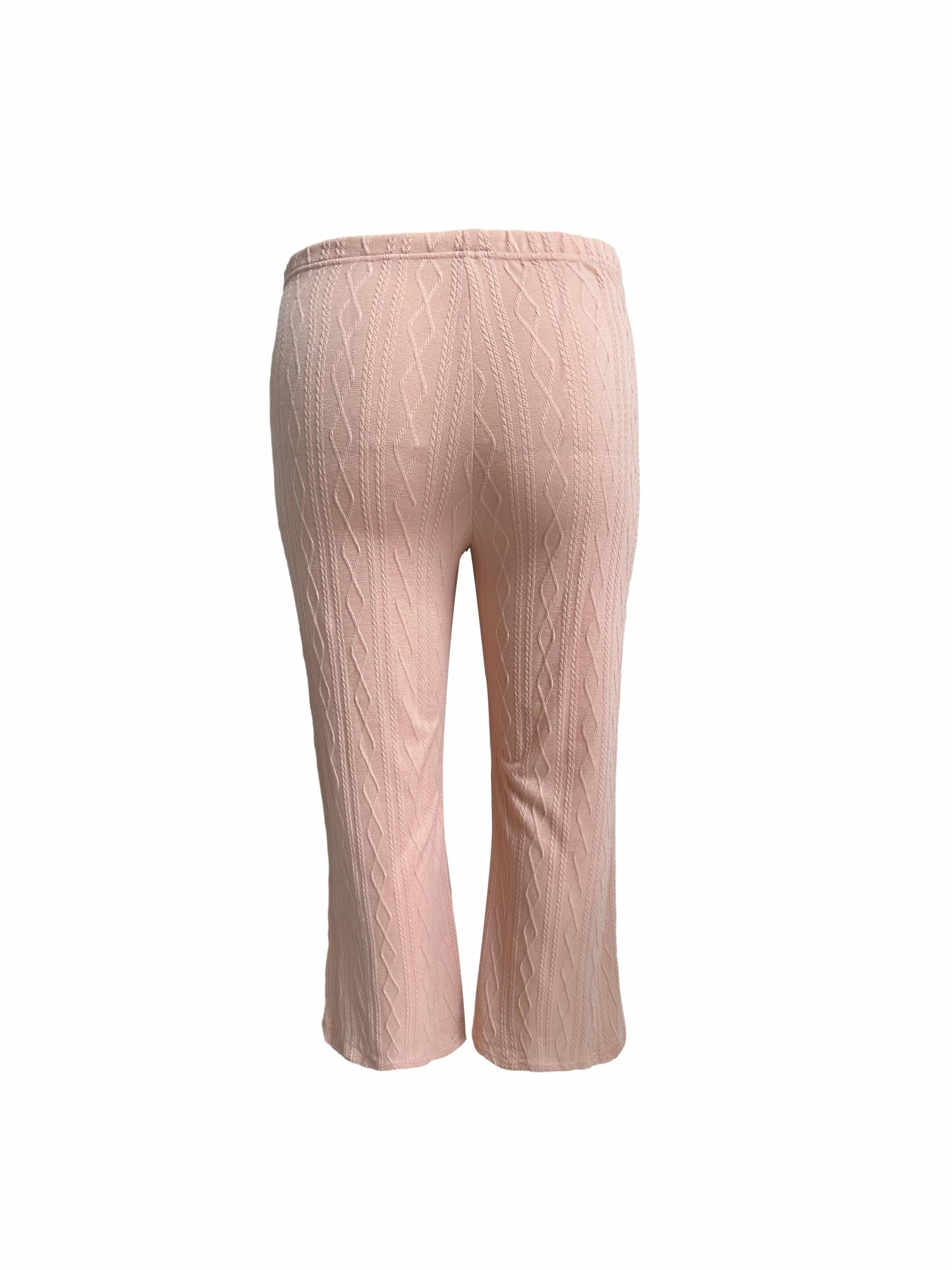 Solid Cable Knit Top & Pants Casual Outfit Set