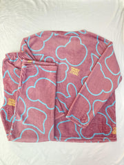 Bunny Print Fuzzy Pajama Set Long Sleeve Crew Neck Top & Elastic Waistband Pants