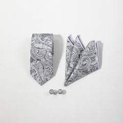 4pcs Silvery Paisley Jacquard Tie Set with Lapel Pin Brooch