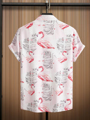 Red Crown Crane Print Men's Hawaiian Style Button Up Shirt