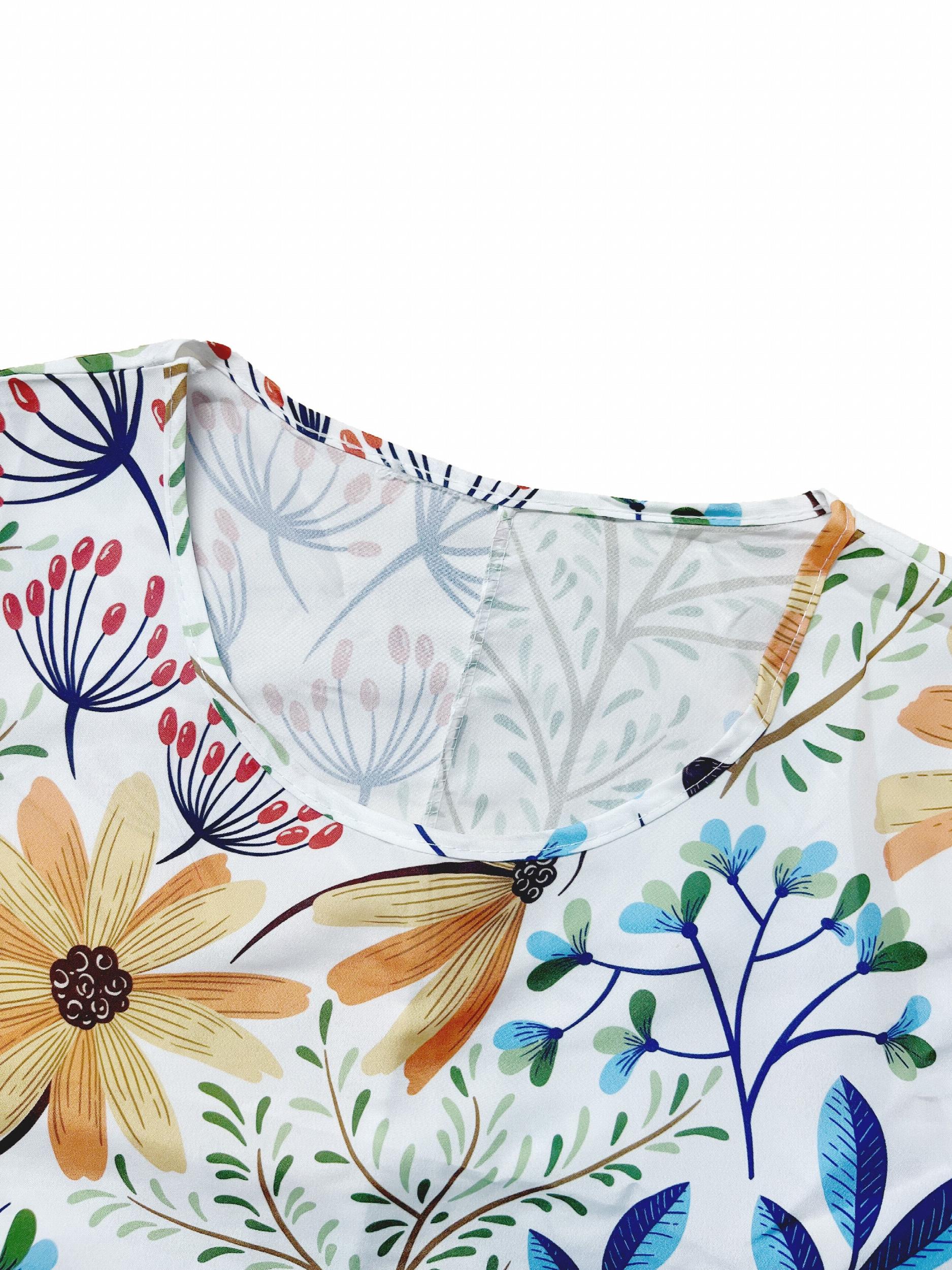 Floral Print Short Sleeve Ruched Dress With Pockets
