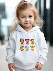 Cartoon Owls Print Hoodie & Pants Set Girl's Sporty Clothes