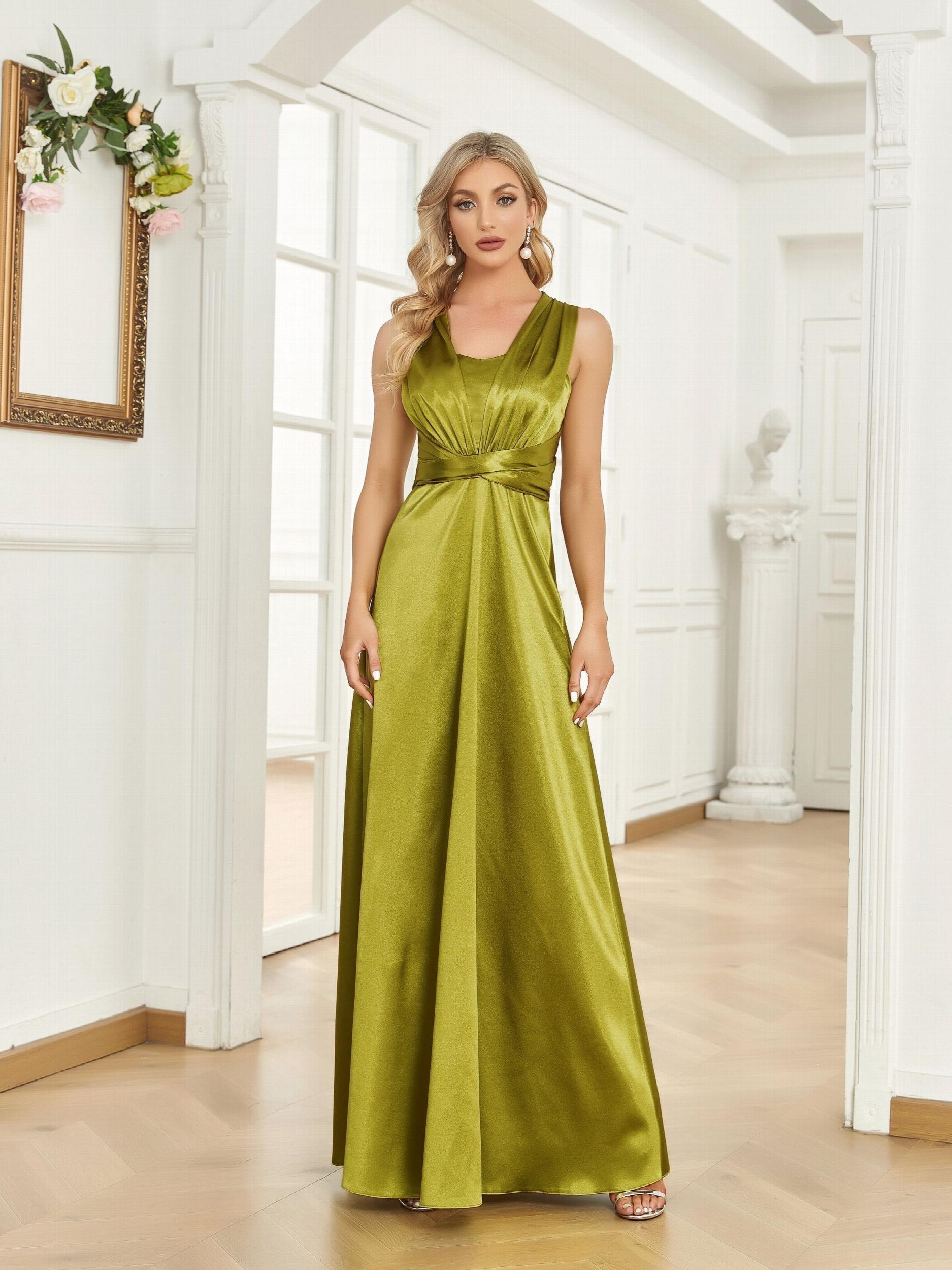Cross Tied Bridesmaid Dress Cinched Waist Tank Dress For Wedding