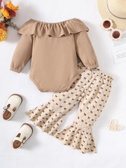Toddler Girls Ruffle Off Shoulder Romper & Flared Pants Set