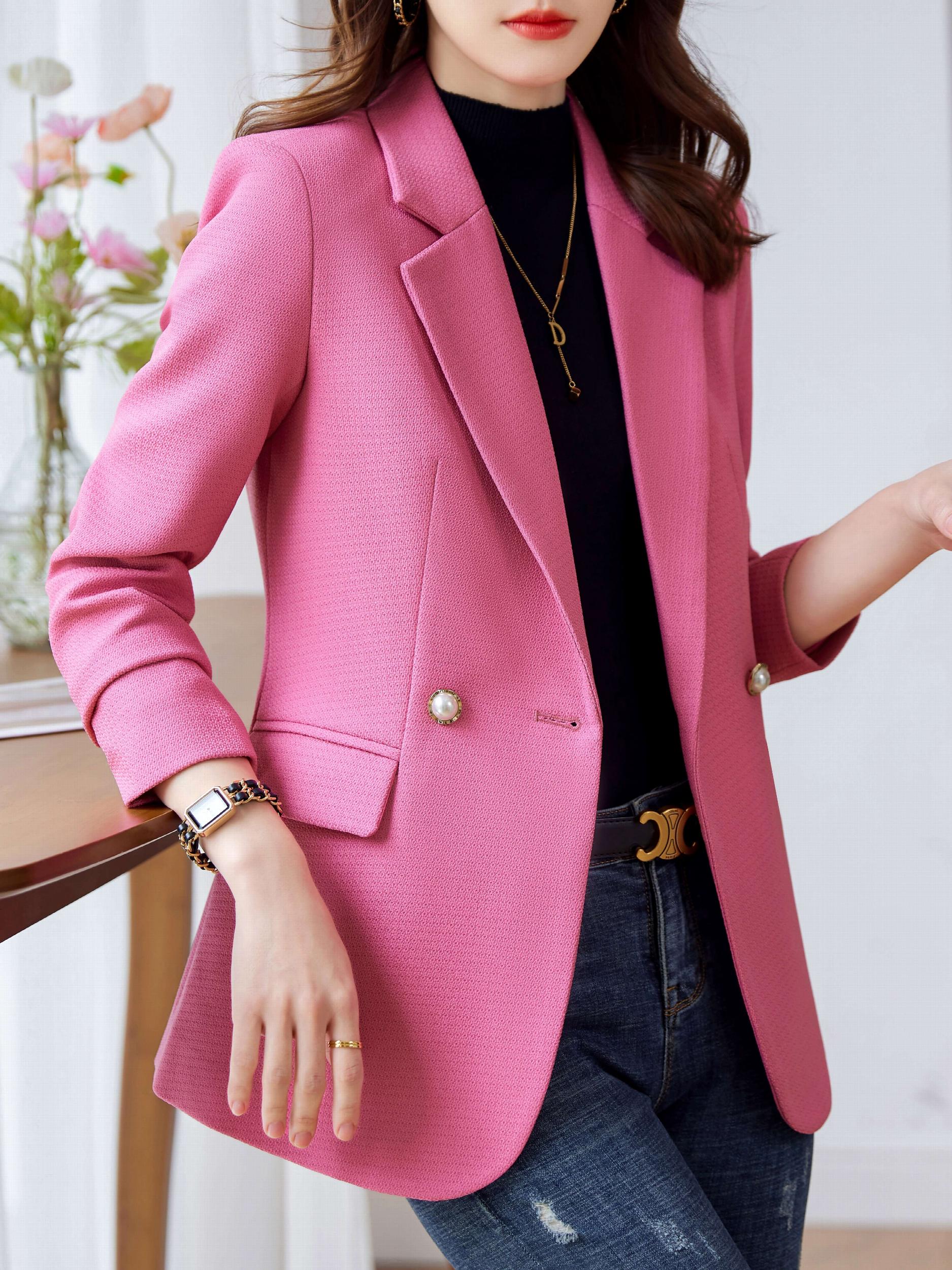 Solid Lapel Button Front Blazer Casual Long Sleeve Blazer