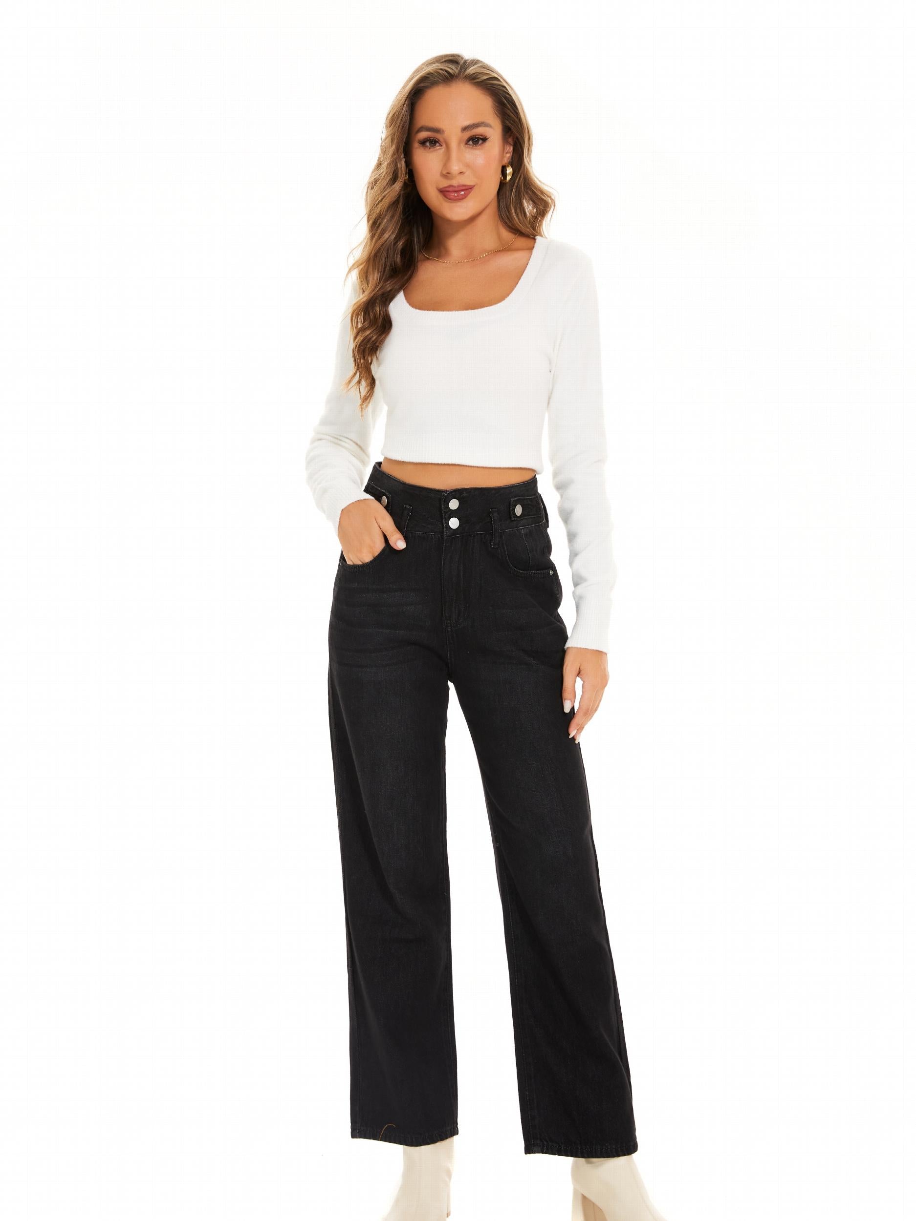 High Waist Straight Leg Jeans Wide Leg Loose Fit High Rise Denim Pants